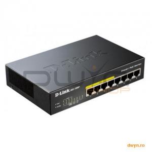 D-Link, Switch Desktop 8 porturi Gigabit, 4 porturi PoE 802.3af, PoE Budget 52W, Capacity 16Gbps, me