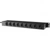 PSR529G/B - 19&quot; power distribution - 9 x German sockets - Light/USB/Fuse/Surge/Display - Black version