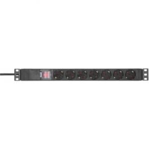 Adam Hall Cables 87471 X7 - 19&quot; Power Strip 1U 7-way with switch &amp; protection cap