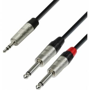 Adam Hall Cables K4 YWPP 0150 - Audio Cable REAN 3,5 mm Jack stereo to 2 x 6.3 mm Jack mono 1.5 m