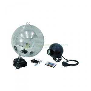 EUROLITE Mirror ball set 30cm with LED RGB spot RC