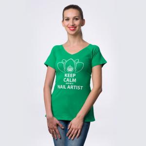 Tricou NailShop verde cu print - M