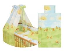 SET COMPLET LENJERIE CU BALDACHIN BUMBAC SI 4 LATERALE PAT (9 piese)- Playful Bears  Green