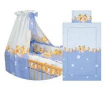 SET COMPLET LENJERIE CU BALDACHIN BUMBAC SI 4 LATERALE PAT (9 piese) - Bees Blue