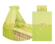 SET COMPLET LENJERIE CU BALDACHIN BUMBAC SI 4 LATERALE PAT (9 piese)- Bees Green