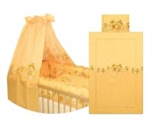 SET COMPLET LENJERIE CU BALDACHIN BUMBAC SI 4 LATERALE PAT (9 piese)- Bees Beige