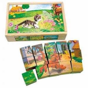 Bino Puzzle cuburi de lemn - animale domestice