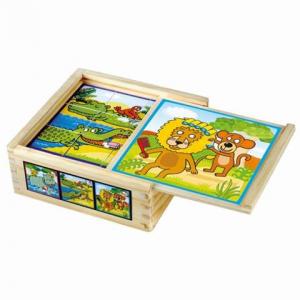 Bino Puzzle cuburi de lemn - animale din jungla