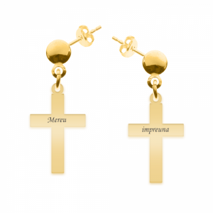 Crux - Cercei personalizati cruce cu tija din argint 925 placat cu aur galben 24K