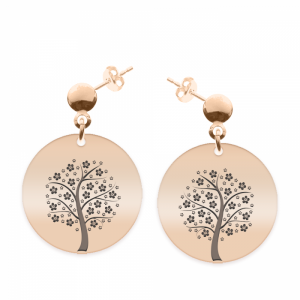 Nome - Cercei personalizati copac banut cu tija din argint 925 placat cu aur roz