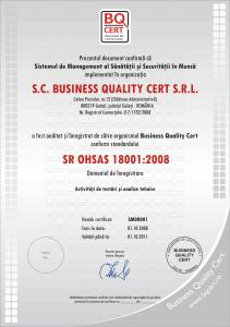 Certificarea sistemului de management in domeniul sanatatii si securitatii ocupationale conform SR OHSAS 18001:2008