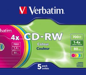 CD-RW Verbatim 700MB 4x discuri colorate carcasa slim 5 bucati