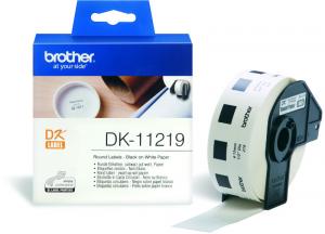 Etichete mici rotunde de hartie Brother DK-11219 12 mm x 12 mm, negru/alb, 1200 buc