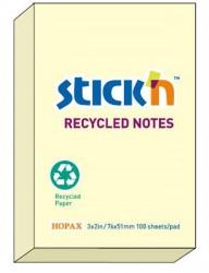 Notes autoadeziv 76 x 51 mm, 100 file, Stick&quot;n - galben pastel - hartie reciclata