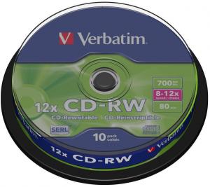 CD-RW Verbatim 700MB 12x spindle 10 bucati