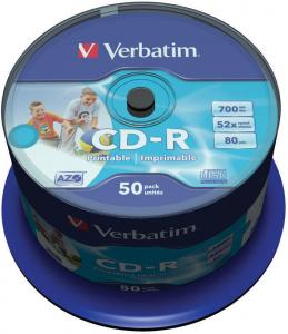 CD-R Verbatim 700MB 52x wide inkjet printabil spindle 50 bucati