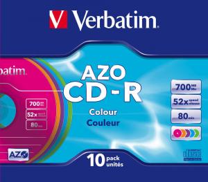 CD-R Verbatim 700MB 52x discuri colorate carcasa slim 10 bucati