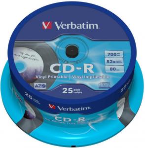 CD-R Verbatim 700MB 52x vinil printabil spindle 25 bucati