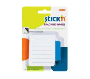 Tracking notes 70 x70 mm, 50 file/set, Stick&quot;n - alb liniate - tab albastru neon