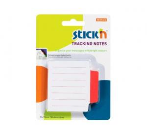 Tracking notes 70 x70 mm, 50 file/set, Stick&quot;n - alb liniate - tab magenta neon