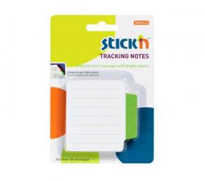 Tracking notes 70 x70 mm, 50 file/set, Stick&quot;n - alb liniate - tab verde neon