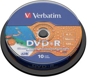 DVD-R Verbatim 4.7GB 16x wide printabil rezistent la apa no ID brand spindle 10 bucati