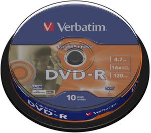 DVD-R Verbatim 4.7GB 16x Lightscribe V1.2 spindle 10 bucati