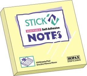 Notes autoadeziv 76 x 76 mm, 100 file, Stick&quot;n - galben pastel