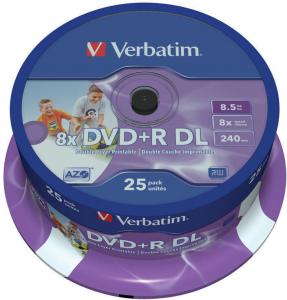 DVDplusR DL Verbatim 8.5GB 8x inkjet printabil no ID spindle 25 bucati
