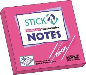 Notes autoadeziv 76 x 76 mm, 100 file, Stick&quot;n - rosu neon