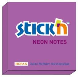 Notes autoadeziv 76 x 76 mm, 100 file, Stick&quot;n - mov neon