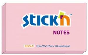 Notes autoadeziv 76 x 127 mm, 100 file, Stick&quot;n - roz pastel