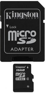 Card microSDHC Kingston 16GB Clasa 4 cu adaptor SD