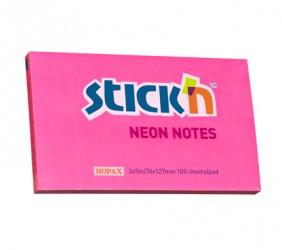 Notes autoadeziv 76 x 127 mm, 100 file, Stick&quot;n - roz neon