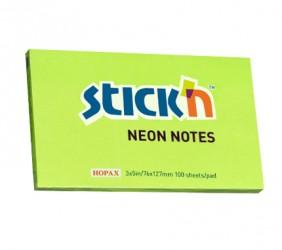 Notes autoadeziv 76 x 127 mm, 100 file, Stick&quot;n - verde neon