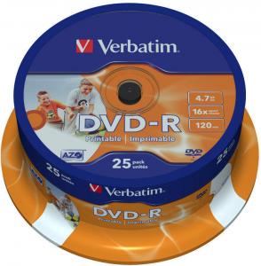 DVD-R Verbatim 4.7GB 16x wide inkjet printabil spindle 25 bucati