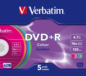 DVDplusR Verbatim 4.7GB 16x discuri colorate carcasa slim 5 bucati