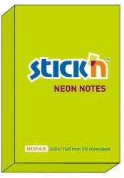 Notes autoadeziv 76 x 51 mm, 100 file, Stick&quot;n - verde neon