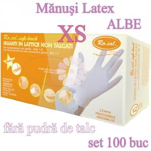 Manusi latex albe fara pudra 100buc - ROIAL - Marimea XS