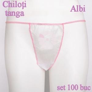 Chiloti femei TANGA unica folosinta, set 100 buc - ALBI