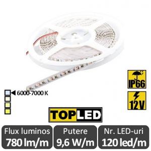 Banda LED flexibila - SMD2835, 120 LED/m, 9,6W/m 12V IP66 rola 5m alb-rece