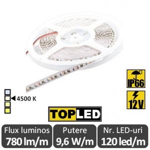Banda LED flexibila - SMD2835, 120 LED/m, 9,6W/m 12V IP66 rola 5m alb-neutru