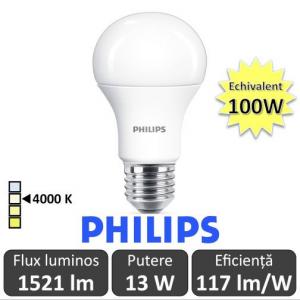 Bec LED Philips - CorePro LED bulb 2x13W A60 E27 840 alb-neutru