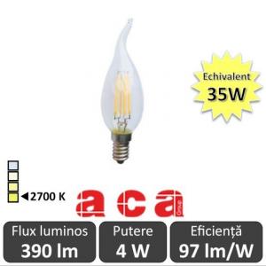 Bec LED Aca - Classic Filament LED 4W Deco E14 2700K alb-cald