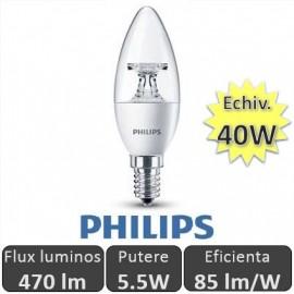 Bec LED Philips - LEDcandle 5.5W E14 230V B35 CL alb-cald