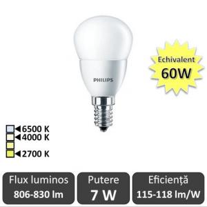 Bec LED Philips - CorePro LEDlustre 7-60W E14 230V P48 alb-cald/neutru sau rece
