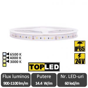 Banda LED flexibila - SMD2835 14.4W/m 60led/m IP65 CRI94 24V rola 5m alb-cald/neutru sau rece