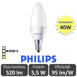 Bec LED Philips - CorePro LED candle frosted 5,5W E14 230V B35 alb-neutru