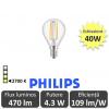 Bec LED Philips - Classic Filament LED 4.3-40W P45 E14 827 alb-cald