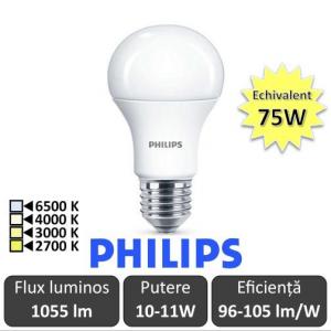 Bec LED Philips - CorePro LED bulb 10-11W A60 E27 alb-cald/alb/alb-neutru sau rece